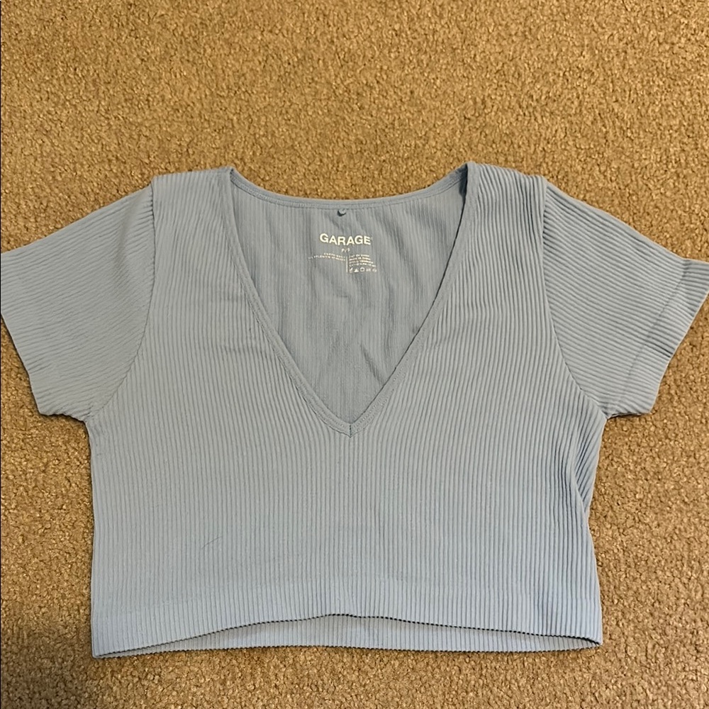 Garage Silver Fitted Crop T-Shirt